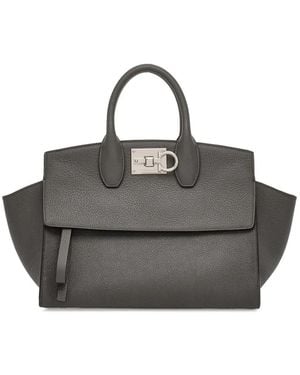 Ferragamo Studio Logo-Plaque Tote Bag - Grey