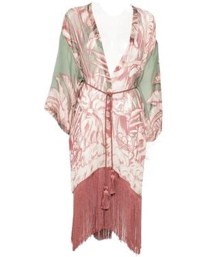 MOUTAKI Fringe-Trimmed Print-Detail Kimono - Pink