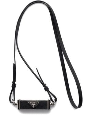 Prada Triangle-Logo Leather Smartphone Case - Black