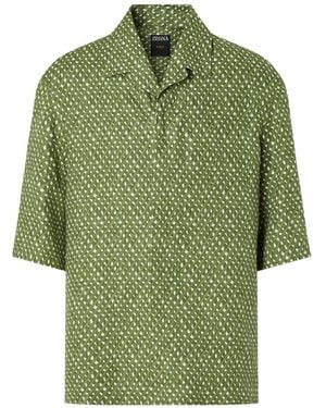 ZEGNA Print-Pattern Linen Shirt - Green