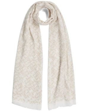 Tommy Hilfiger Monogram-Print Frayed-Edge Scarf - White