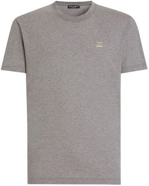 Dolce & Gabbana Logo-Plaque Cotton T-Shirt - Grey