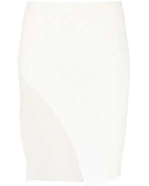 Laneus Ribbed-Knit Asymmetric Midi Skirt - White
