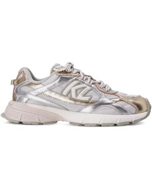 Karl Lagerfeld Orion Metallic-Effect Panelled Low-Top Trainers - White