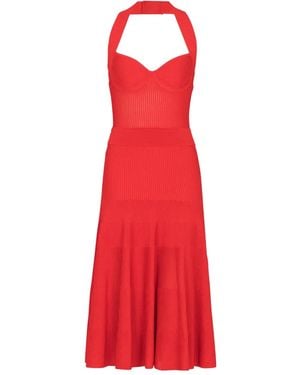 Balmain Neckholder-Kleid mit Falten - Rot
