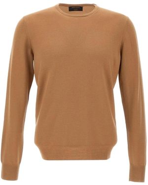 Gran Sasso Crew-Neck Ribbed-Trims Sweater - Brown