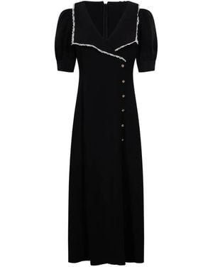 Alessandra Rich Lace-Trim Button-Up Midi Dress - Black