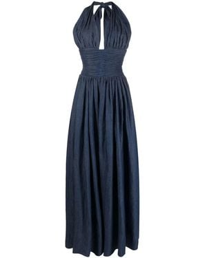 Rochas Halterneck Denim Maxi Dress - Blue