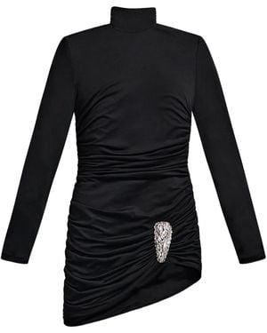Area Vestido corto y drapeado con detalle de cristales - Negro