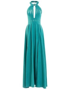 Saiid Kobeisy Vertical Cut-Out Ring-Detail Maxi Dress - Blue