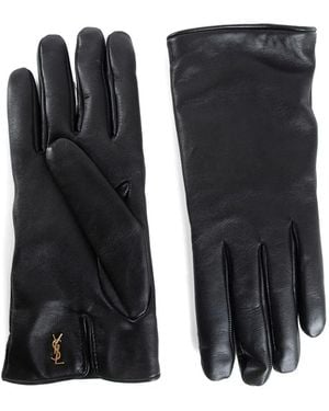Saint Laurent Guantes Con Placa Del Logo - Negro