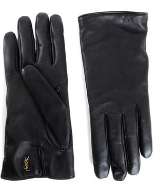 Saint Laurent Logo-plaque leather gloves - Schwarz