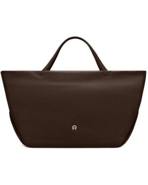 Aigner Large Paola Logo-Plaque Grained-Leather Tote Bag - Brown
