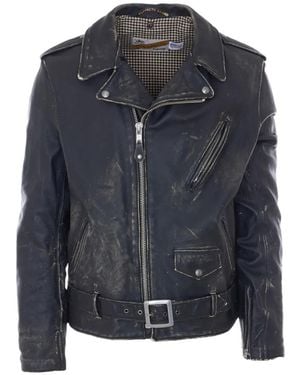 Schott Nyc Perfecto Motorradjacke Mit Gürtel - Blau