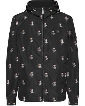 Philipp Plein Nylon Hooded Windbreaker Teddy All-Over - Black
