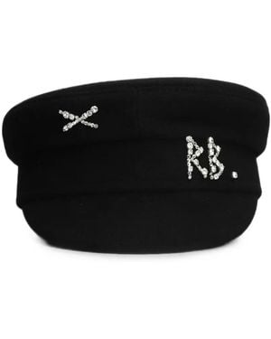 Ruslan Baginskiy Baker Boy Crystal-Embellished Wool Baker Boy Hat - Black