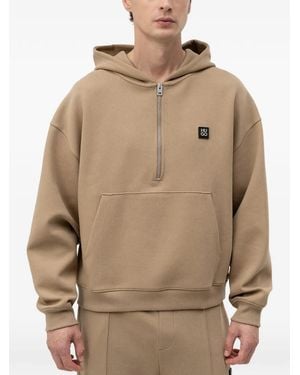 HUGO Hoodie À Col Zippé En Coton Mélangé Structuré - Neutre
