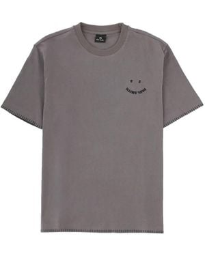 Paul Smith Happy Blanket-Stitch T-Shirt - Gray