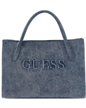 Guess Logo-Embroidered Tote Bag - Blue