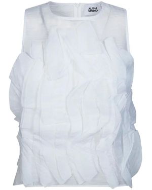 Alpha Studio Ruffled Sleeveless Cotton Top - White