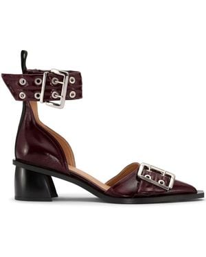 Ganni 50Mm Chunky Buckled Court Shoes - Red