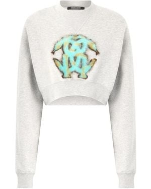 Roberto Cavalli Logo-Motif Cropped Sweatshirt - Grey