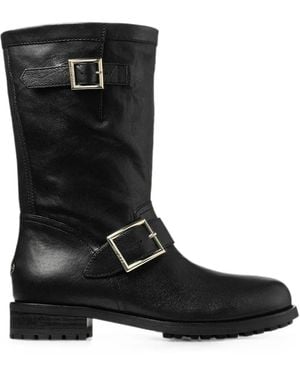 Jimmy Choo Biker Mid Buckle-Strap Boots - Black