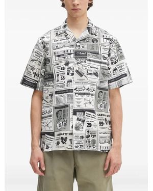 Carhartt Newspaper-Print Short-Sleeve Shirt - Grey