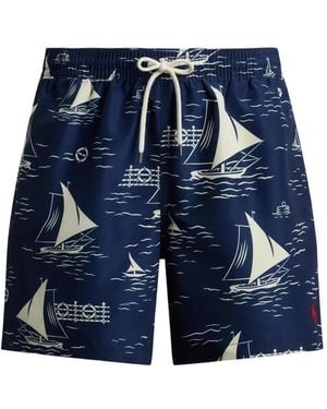 Polo Ralph Lauren Sailboat-Print Swim Trunks - Blue