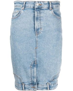 Moschino Fitted Washed-Denim Skirt - Blue