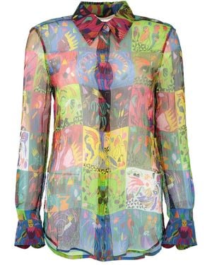 Chloé Graphic-Print Semi-Sheer Shirt - Green