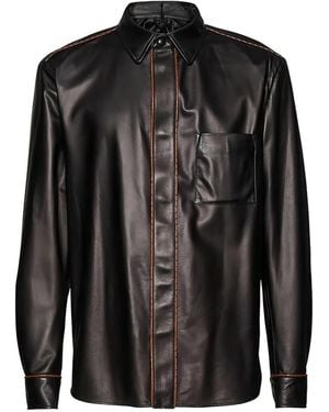 Ferragamo Contrast-Stitch Leather Jacket - Black