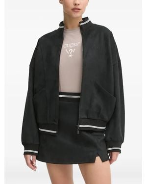 Guess Zip-Up Ribbed-Collar Sweatshirt - Black