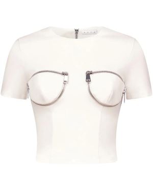 Area Zipper Bustier Cup T-Shirt - Natural