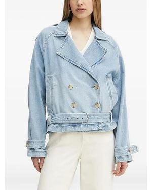 BOSS Double-Breasted Belted Denim Jacket - Blue