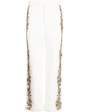 Bode Pantaloni Dritti Con Perline - Bianco