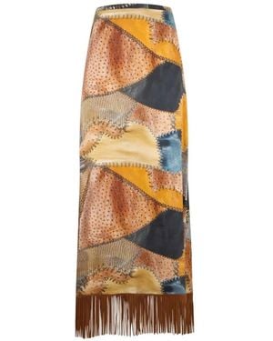 Roberto Cavalli Patchwork-Print Fringe-Trimmed Maxi Skirt - Orange