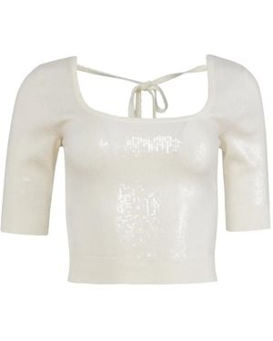 Fleur du Mal Sequin Scoop-Neck Knit Top - White