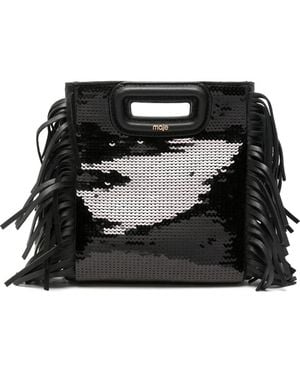 Maje Bolso Shopper Mini Brillante Con Lentejuelas Y Flecos - Negro