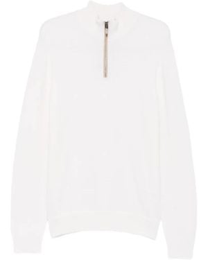 Canali Half-Zip Waffle-Knit Sweater - White