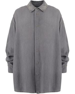 DARKPARK Gathered-Sleeve Denim Shirt - Grey