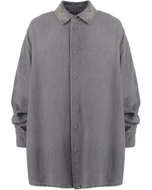 DARKPARK Gathered-Sleeve Denim Shirt - Gray