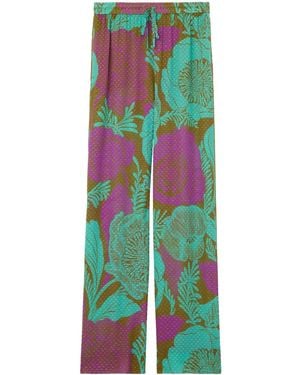 St. John Floral-Print Wide-Leg Trousers - Green