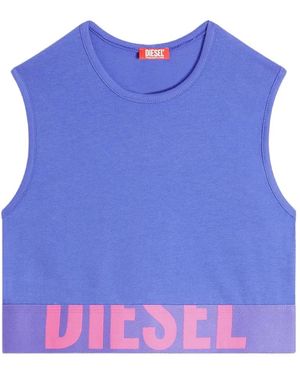 DIESEL Cropped Tank Top With Cut-Off Logo - Blue