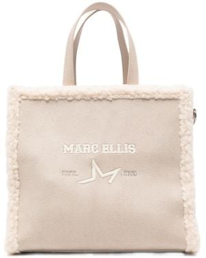 Marc Ellis Shearling-Trim Logo-Embroidered Tote Bag - Natural