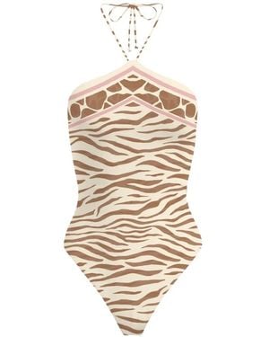 MC2 Saint Barth Animal-Print Halterneck Swimsuit - White