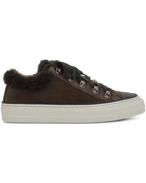 Brunello Cucinelli Shearling-Trim Lace-Up Trainers - Brown