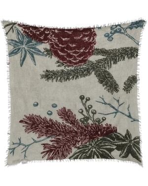 Mouleta Botanical-Print Frayed Scarf - Grey