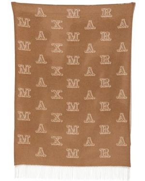 Max Mara Logo-Jacquard Fringed Scarf - Brown