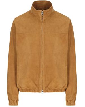 Loro Piana Stand-Up Collar Zip-Front Leather Jacket - Brown